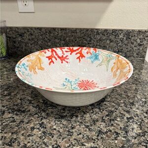 Coral Print Large Melamine Coastal Serving Bowl